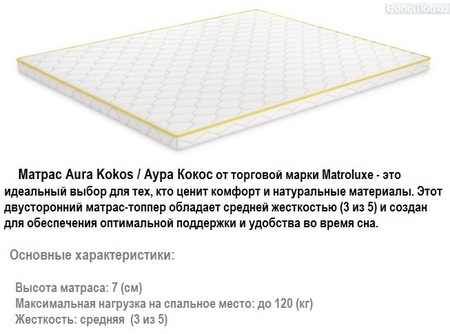 ❱❱❱ Купить топпер матрас Aura Kokos ™ Low Cost ➤ АКЦИЯ ...☎️...