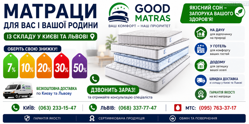 Шукаєте, де вигідно купити надійний ортопедичний матрац в Україні? Наш інтернет-магазин пропонує сертифіковані моделі для здорового сну за найкращими цінами від виробника. У каталозі представлено широкий асортимент: від бюджетних пружинних варіантів до преміальних безпружинних систем із ефектом пам'яті. Актуальні ціни, детальні характеристики та реальні відгуки покупців допоможуть вам зробити правильний вибір. Ми забезпечуємо оперативну доставку замовлень по всій країні, зокрема у такі міста, як Київ, Харків, Дніпро, Одеса, Львів та Запоріжжя. Обирайте комфорт та європейську якість вже сьогодні!